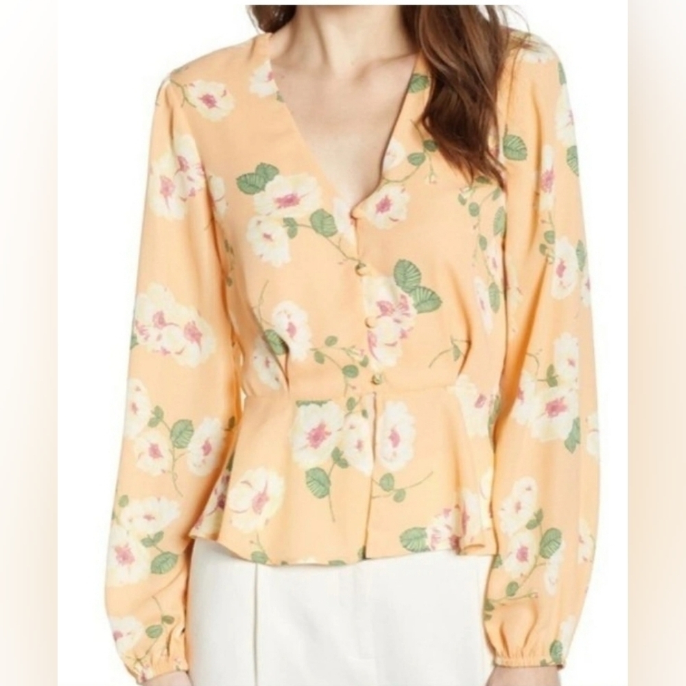 NWT LEITH XXS peach with white flowers cropped blouse "jacket"